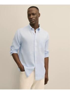 BROOKS BROTHERS MENS TRADITIONAL FIT IRISH LINEN SHIRT IN LIGHT BLUE-LARGE